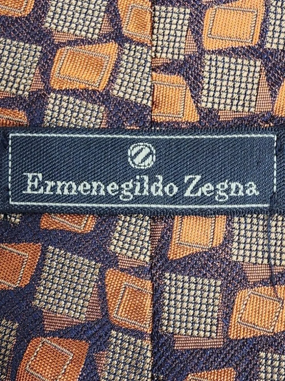Ermenegildo Zegna Men’s Silk Tie Geometric Brown Orange Made In Italy Luxury VTG